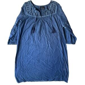 New Directions Women Long Sleeve V-neck Soft Denim Casual Midi Dress size M,Blue